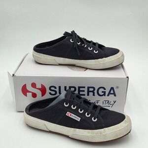 Superga Women's 6 Mule Sneakers Slip On Canvas Shoes Casual Comfy‎ Black